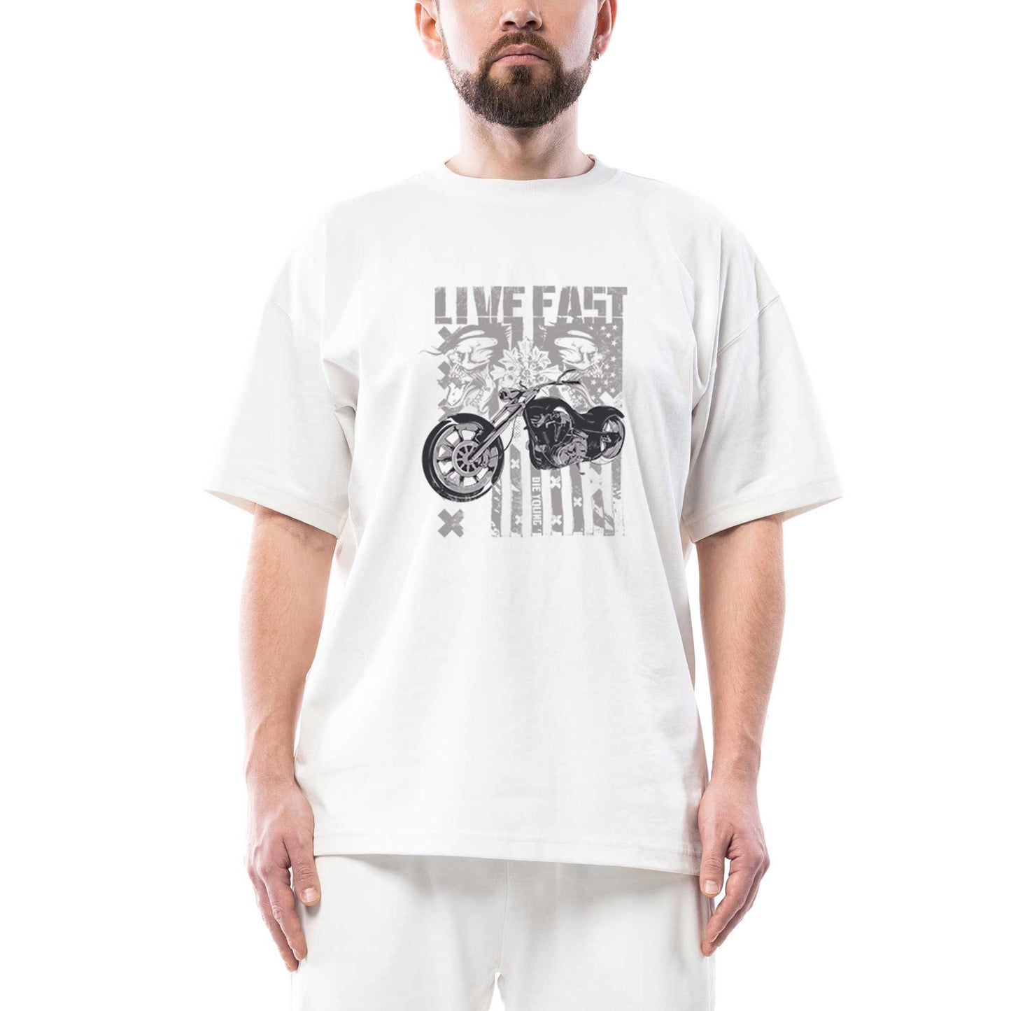 Black Cruiser Motorcycle Oversize Beyaz Tişört