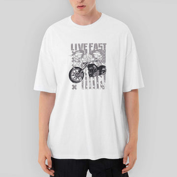Black Cruiser Motorcycle Oversize Beyaz Tişört