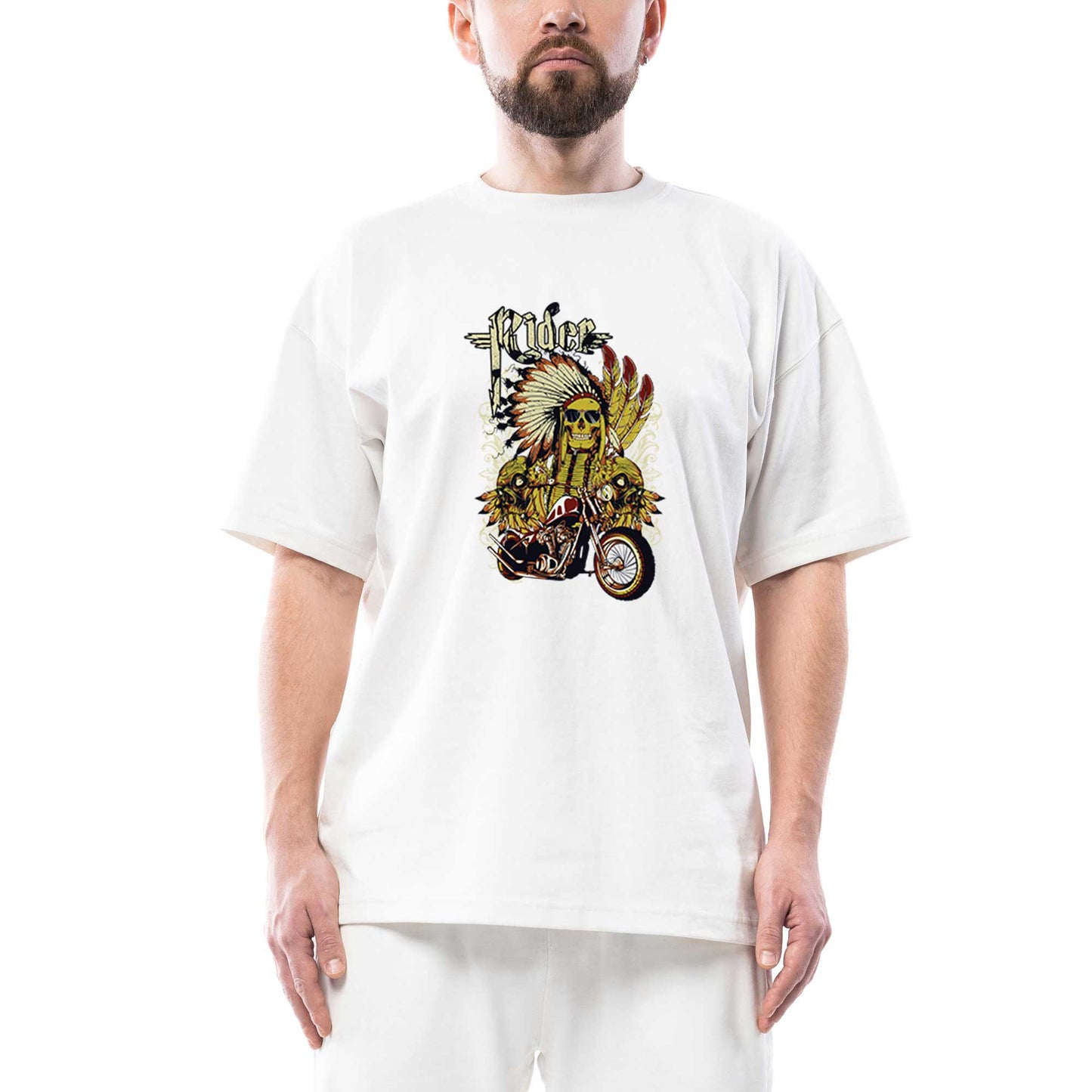 Motorcycle Skull Rider Oversize Beyaz Tişört