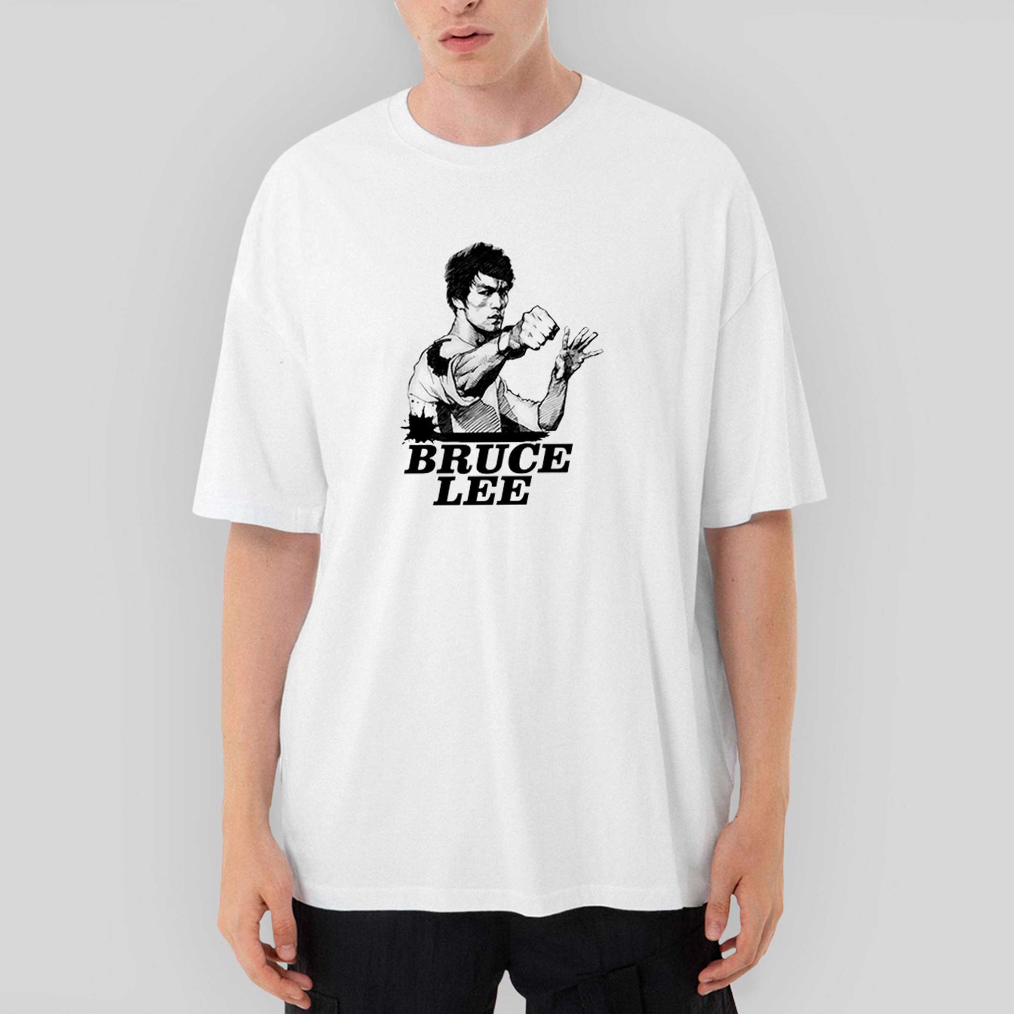 Bruce Lee Portre Oversize Beyaz Tişört