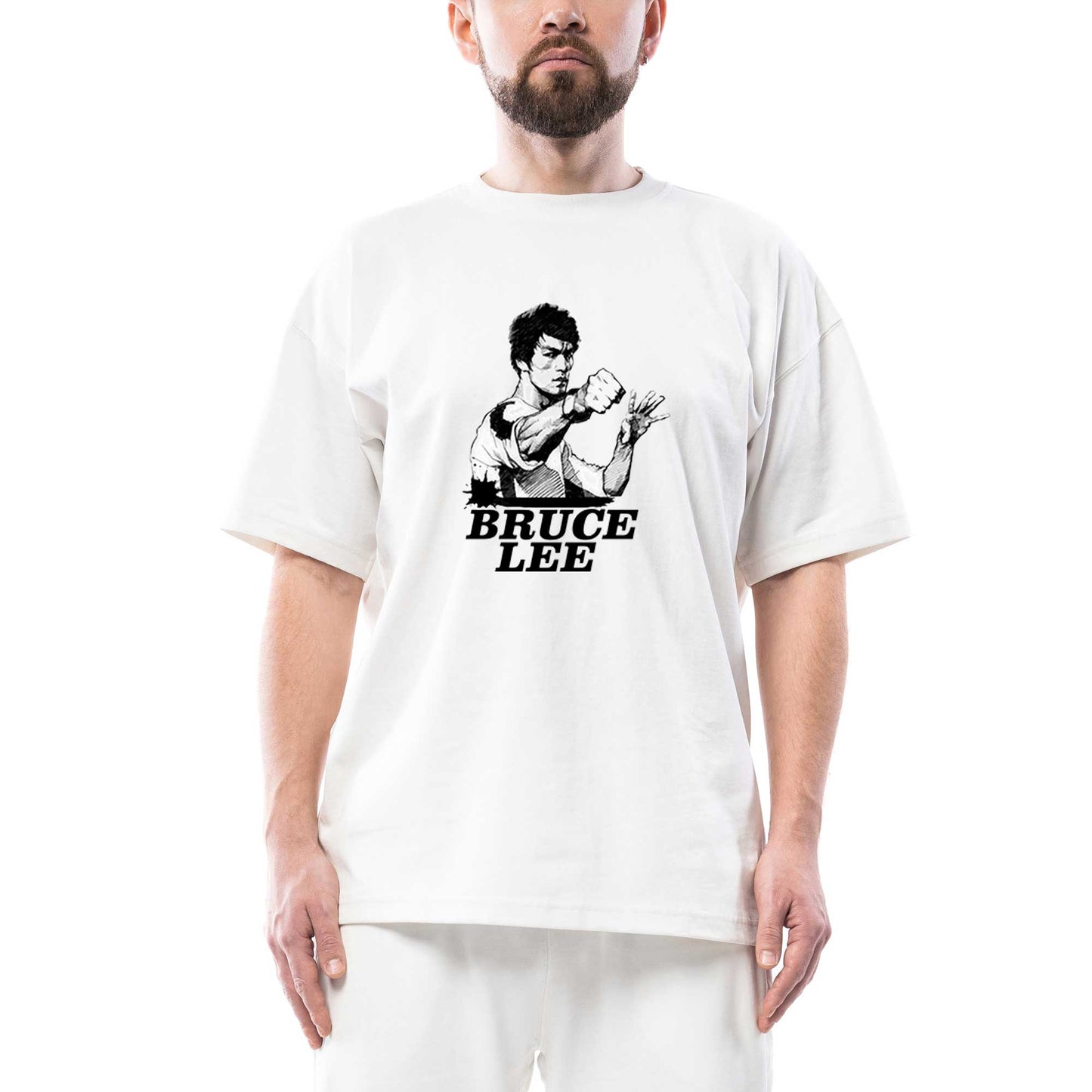 Bruce Lee Portre Oversize Beyaz Tişört