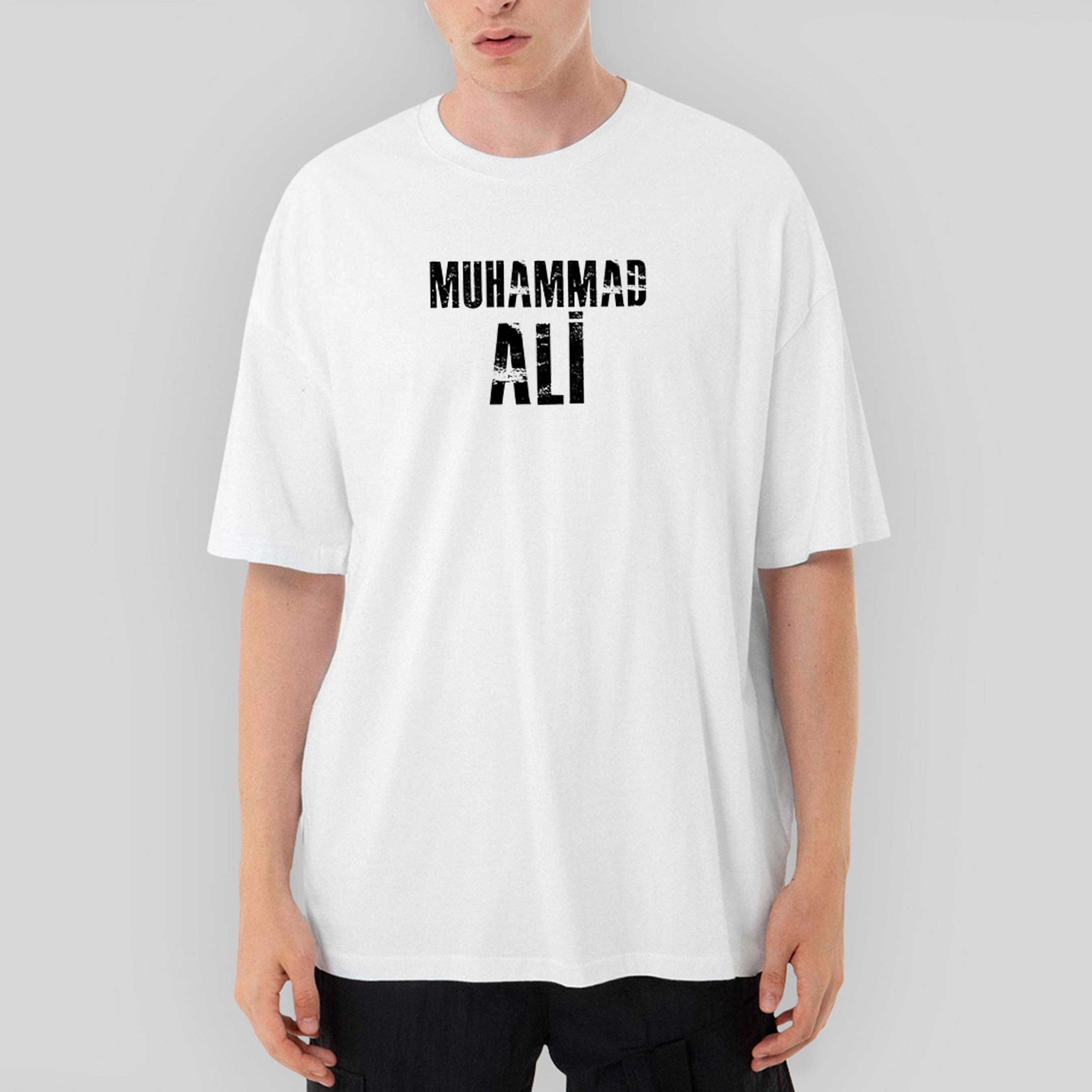 Muhammed Ali Black Text Oversize Beyaz Tişört