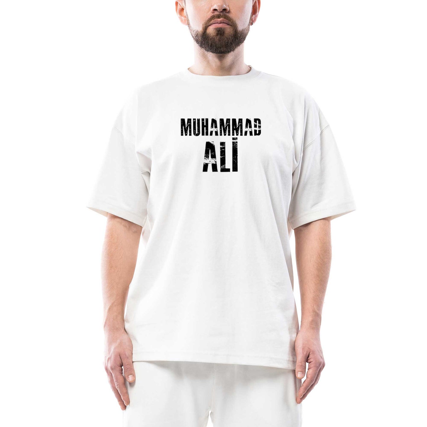 Muhammed Ali Black Text Oversize Beyaz Tişört