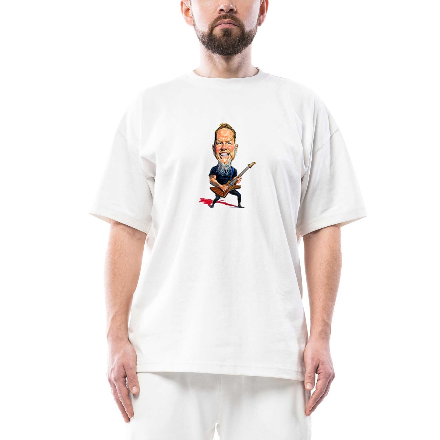 Metallica James Hetfield Cartoon Oversize Beyaz Tişört