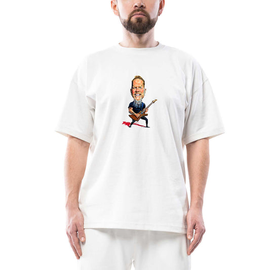 Metallica James Hetfield Cartoon Oversize Beyaz Tişört