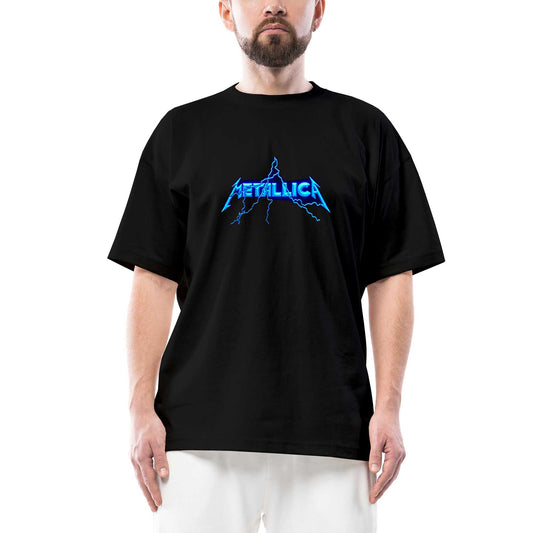 Metallica Logo Lightning Oversize Siyah Tişört