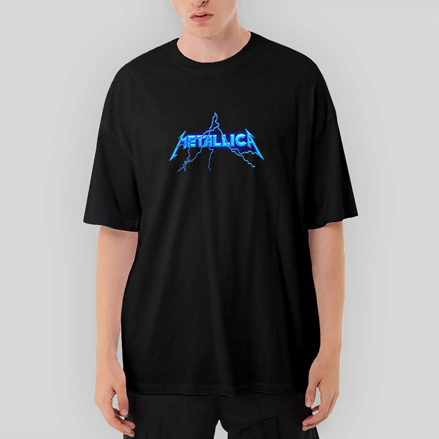 Metallica Logo Lightning Oversize Siyah Tişört