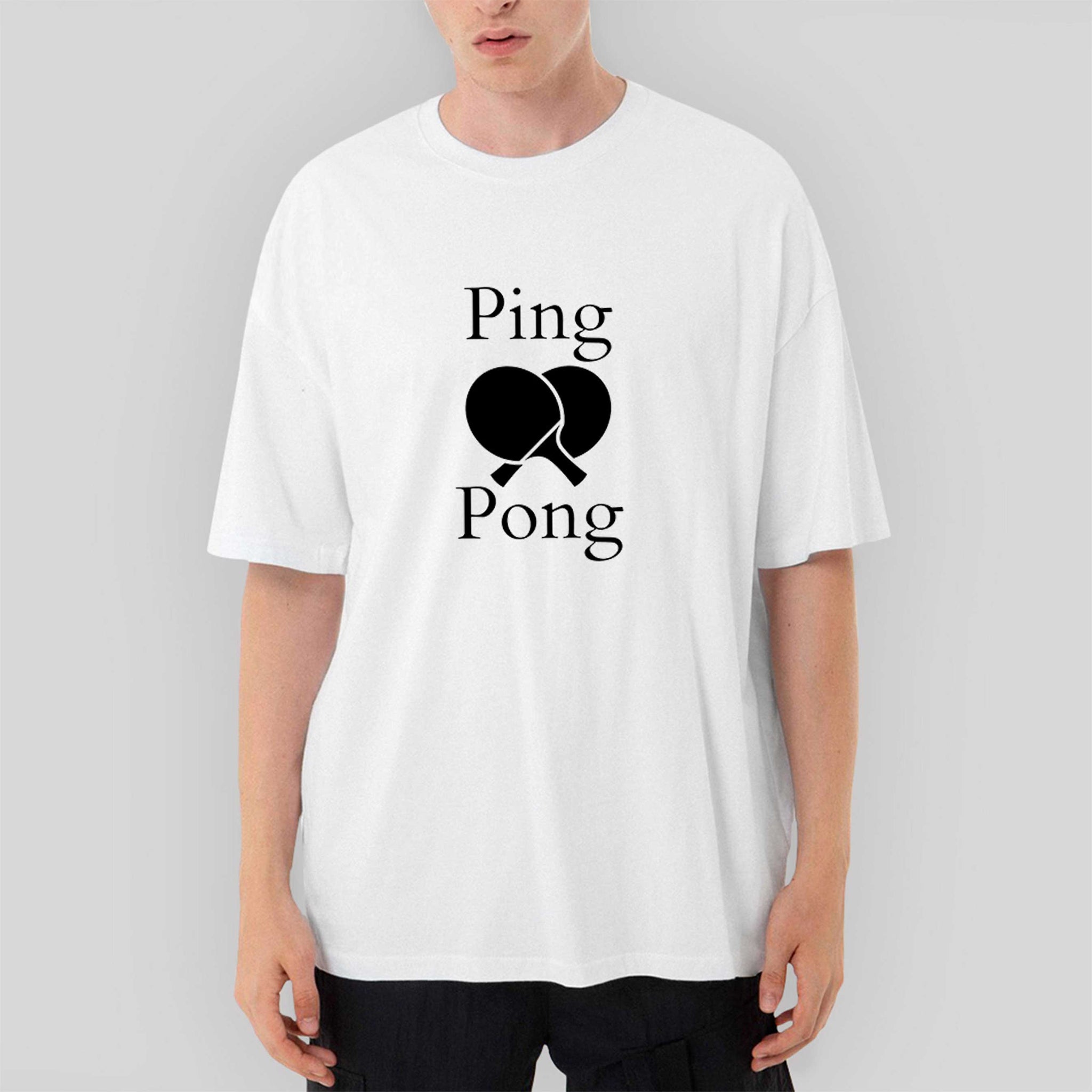 Ping Pong Racket Design Black Oversize Beyaz Tişört
