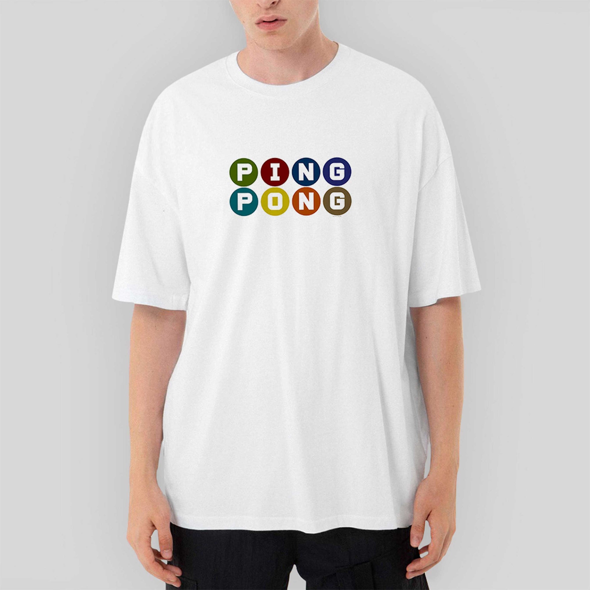 Ping Pong Text Colored Oversize Beyaz Tişört