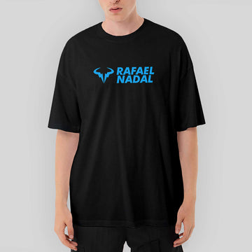 Rafael Nadal Blue Logo Text Oversize Siyah Tişört