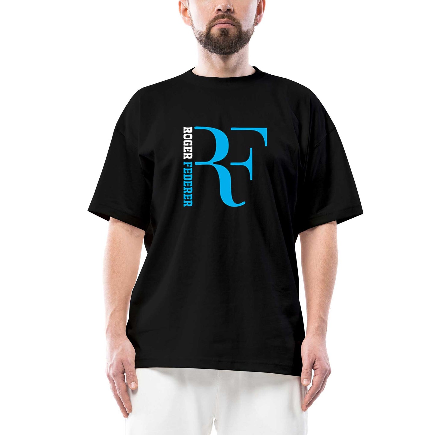 Roger Federer Blue Logo Oversize Siyah Tişört