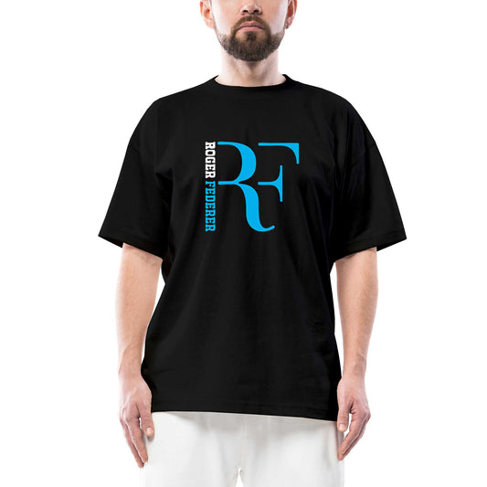 Roger Federer Blue Logo Oversize Siyah Tişört