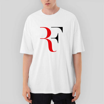 Roger Federer Colored Logo Oversize Beyaz Tişört