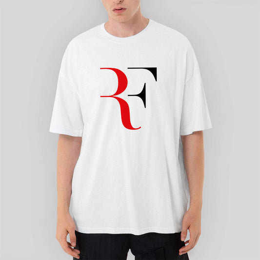 Roger Federer Colored Logo Oversize Beyaz Tişört