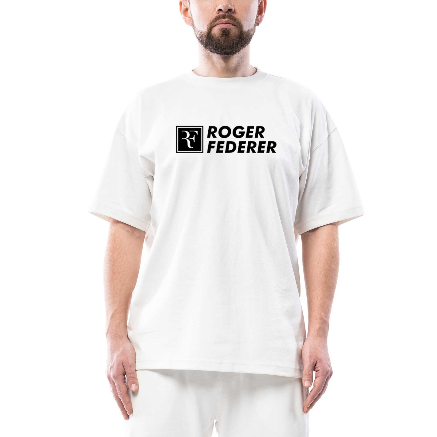 Roger Federer Text Oversize Beyaz Tişört