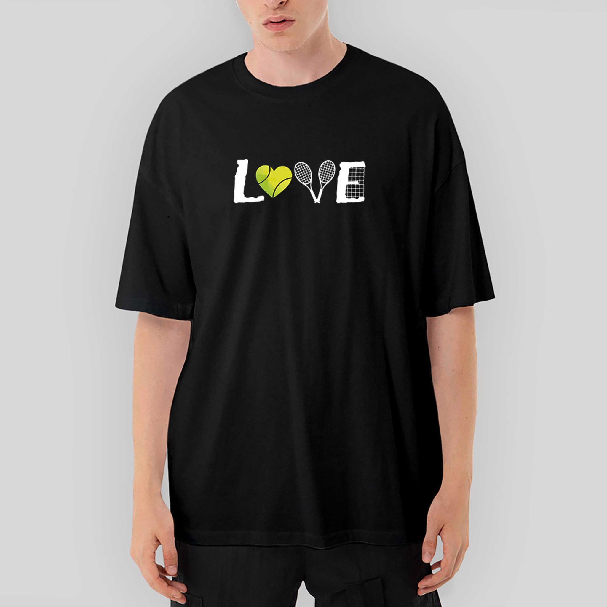 Tennis Love Oversize Siyah Tişört
