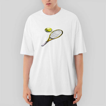 Tennis Rackets Classic Oversize Beyaz Tişört