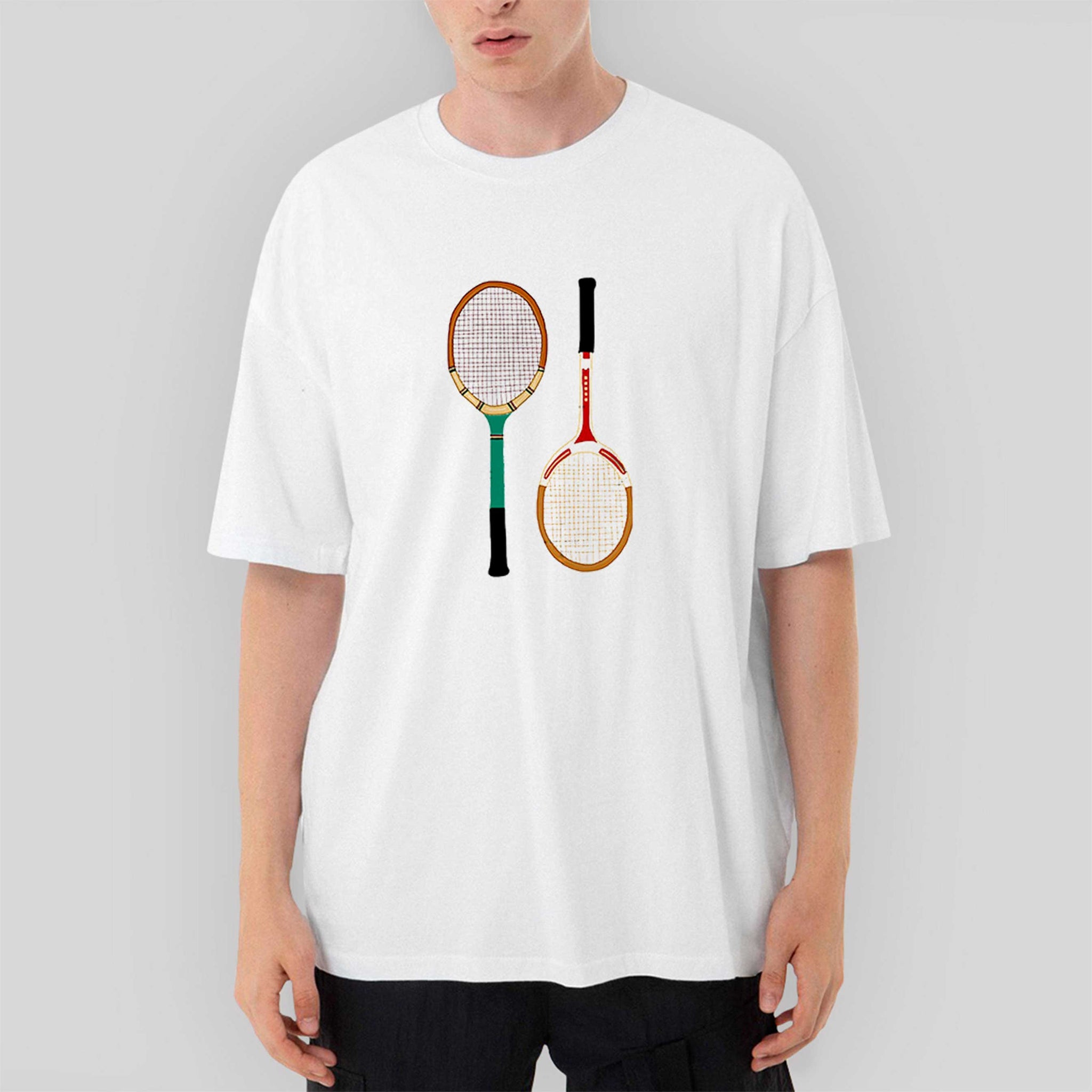 Tennis Rackets Colored Oversize Beyaz Tişört