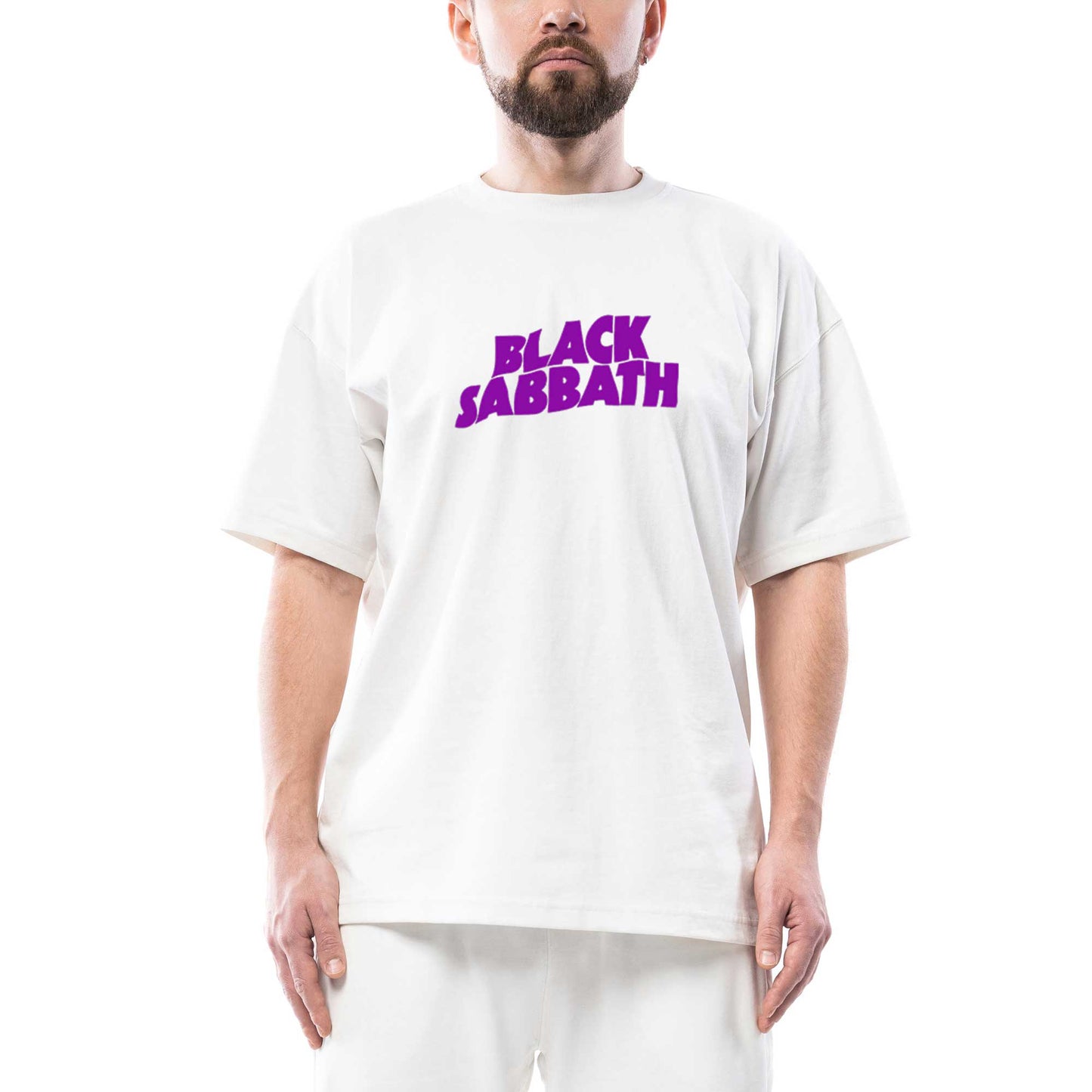 Black Sabbath Purple Yazı Oversize Beyaz Tişört