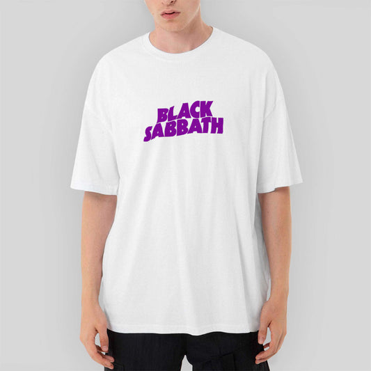 Black Sabbath Purple Yazı Oversize Beyaz Tişört