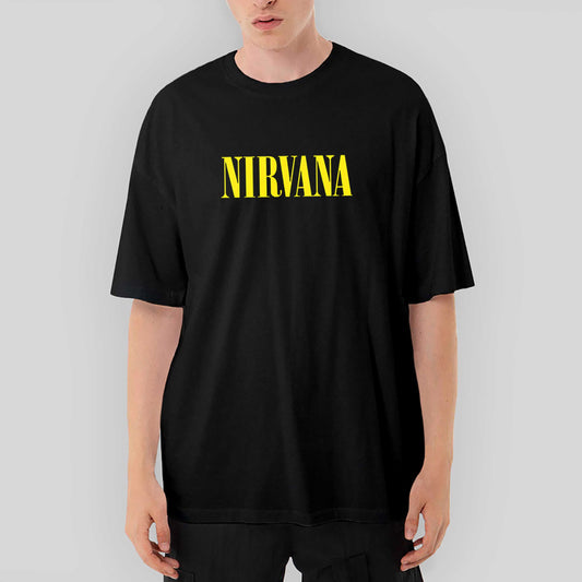 Nirvana Yazı Sarı Oversize Siyah Tişört