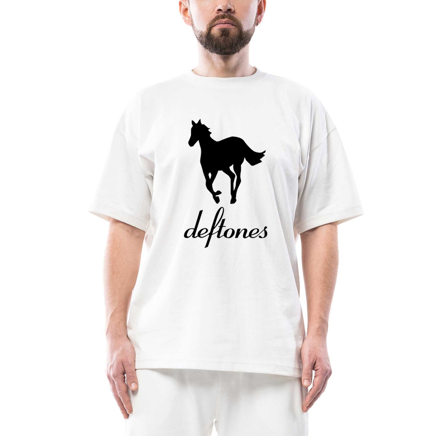 Deftones Pony Oversize Beyaz Tişört