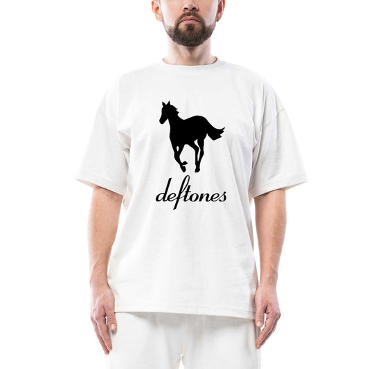 Deftones Pony Oversize Beyaz Tişört