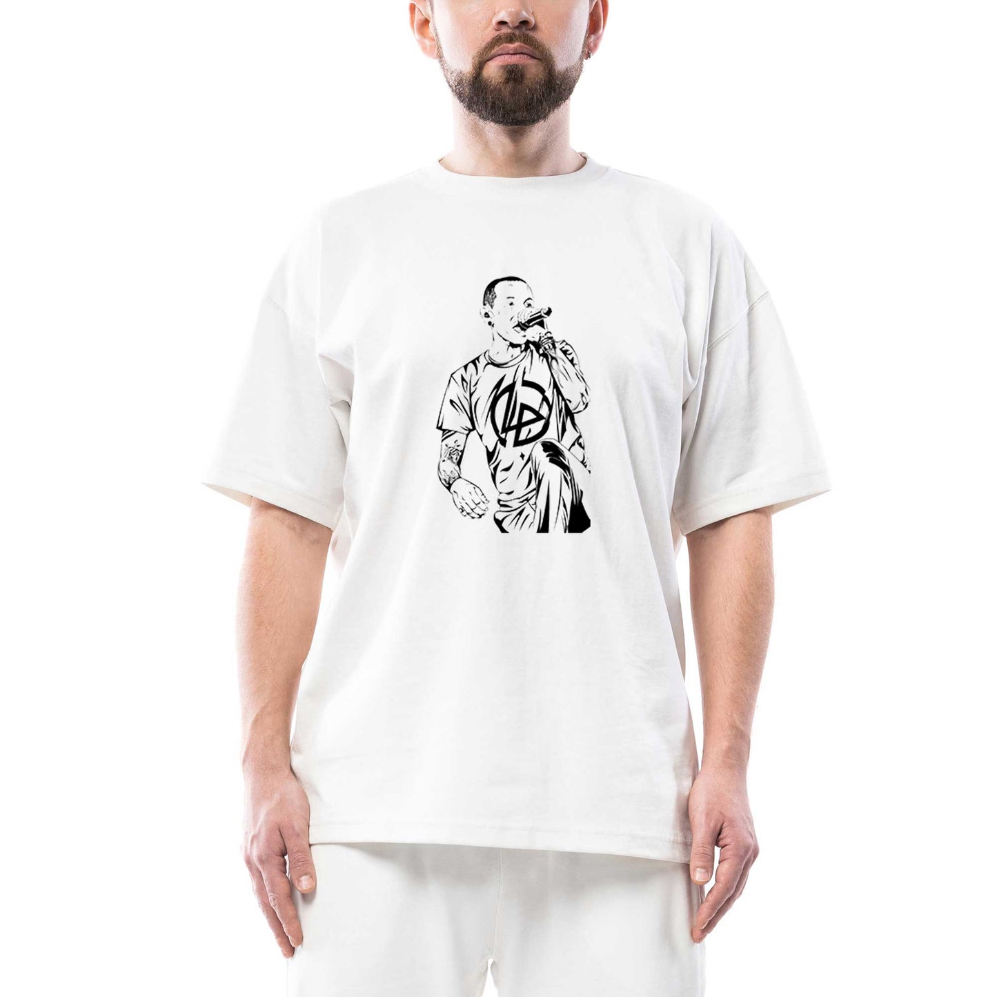 Linkin Park Chester Grafiti Oversize Beyaz Tişört