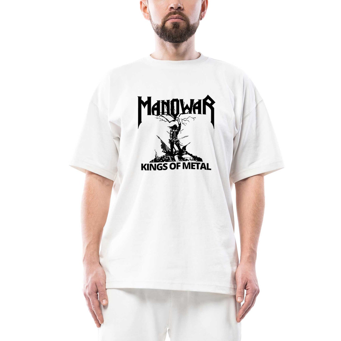 Manowar Kings of Metal Black Oversize Beyaz Tişört