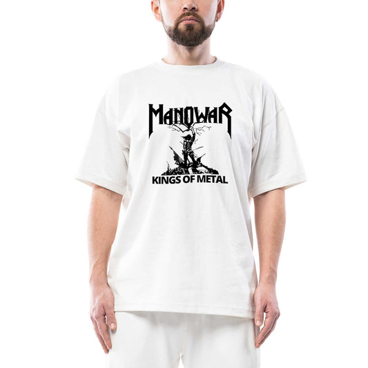 Manowar Kings of Metal Black Oversize Beyaz Tişört