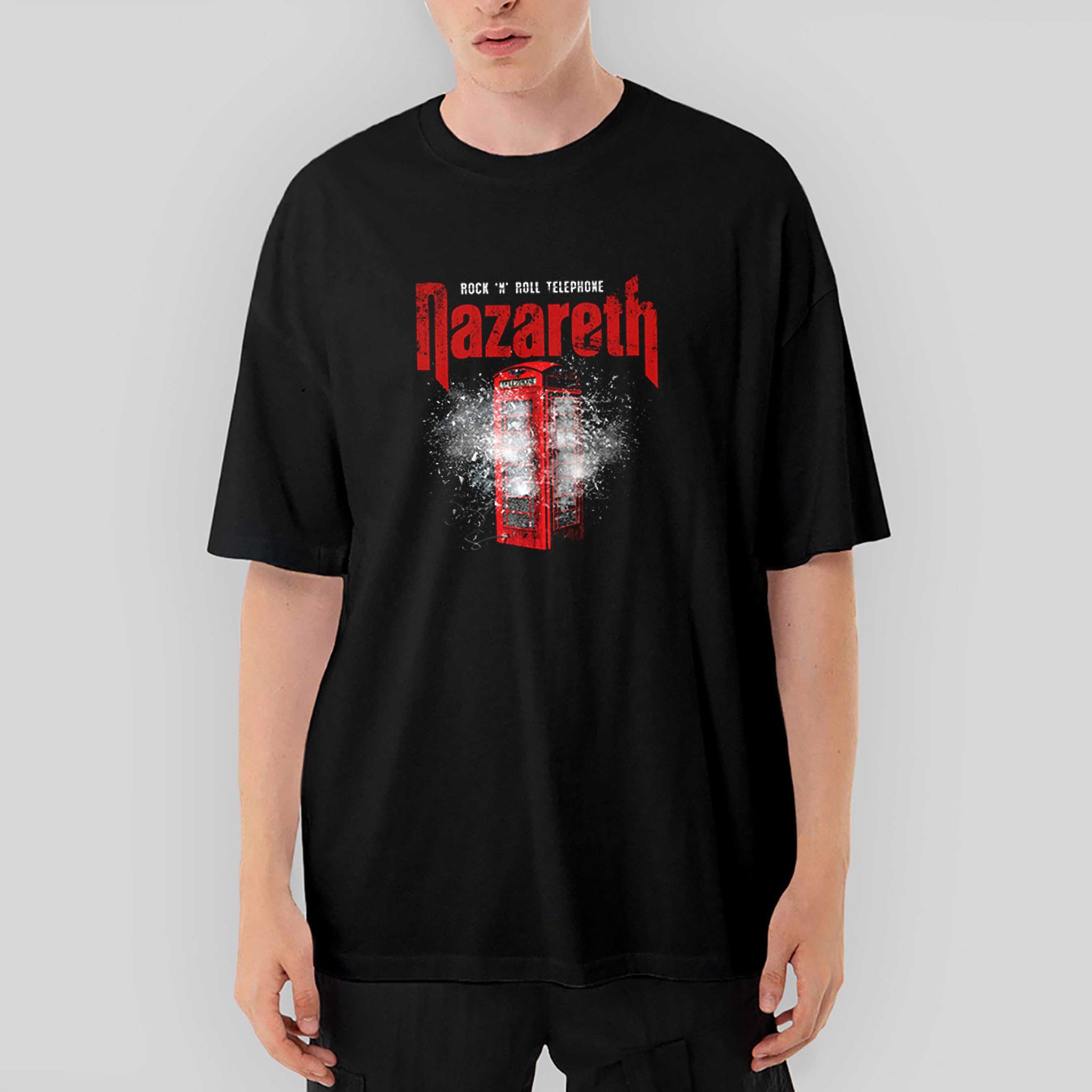 Nazareth Rock 'N' Roll Telephone Oversize Siyah Tişört
