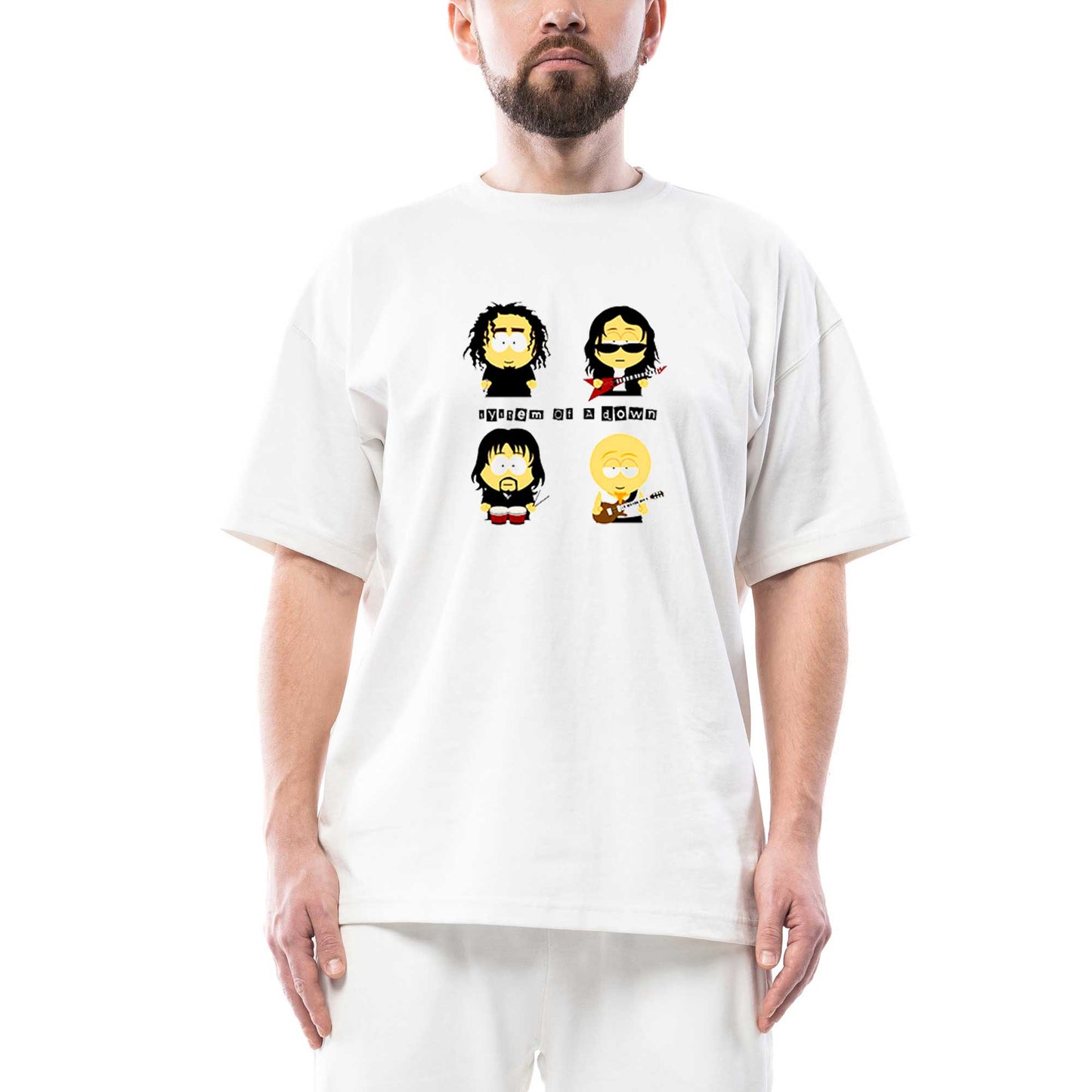System of a Down Cartoon Oversize Beyaz Tişört