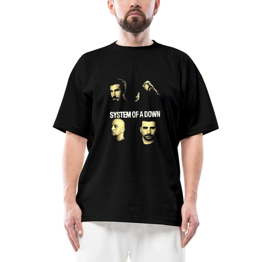 System of a Down Grup Face Oversize Siyah Tişört