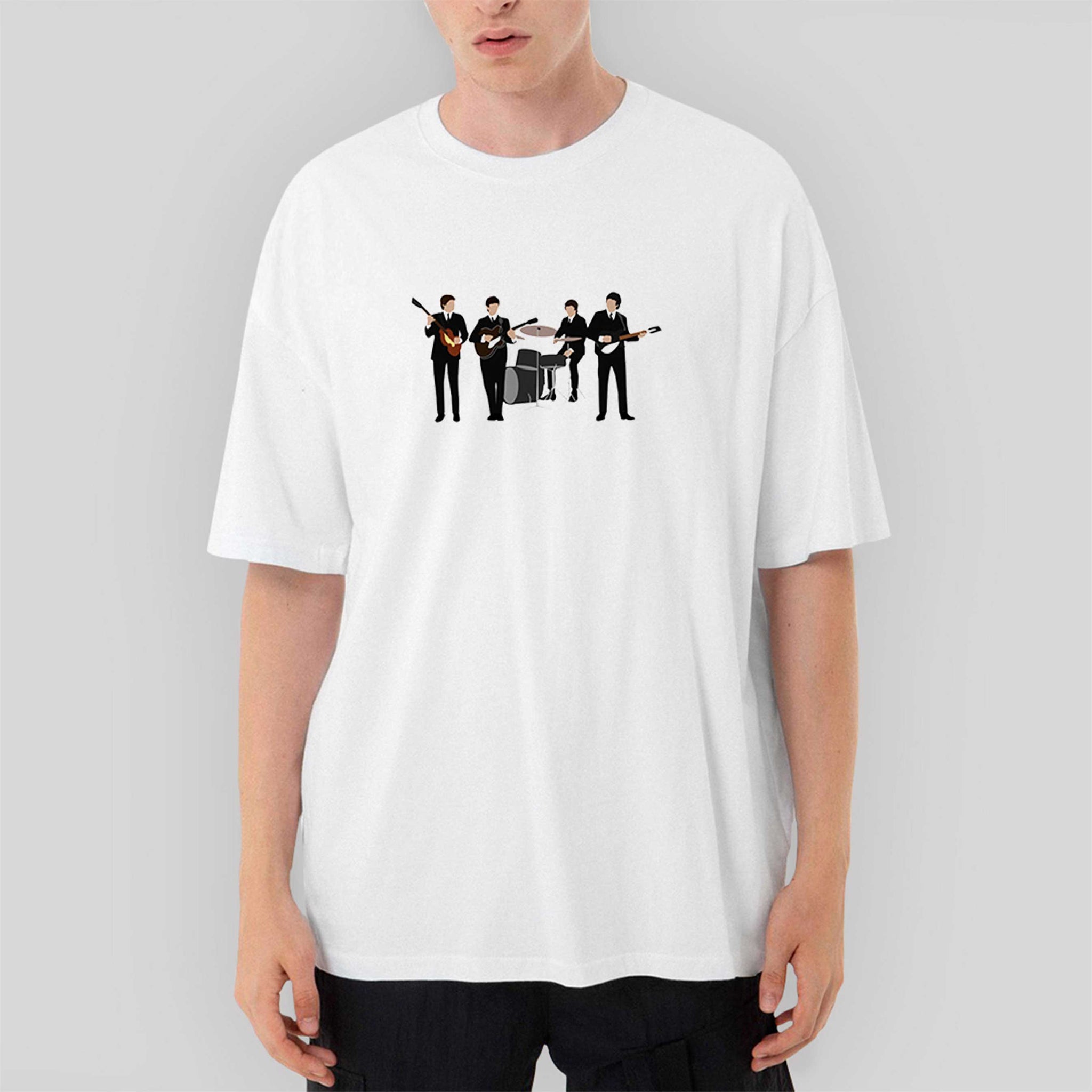 The Beatles Vintage Line Up Oversize Beyaz Tişört