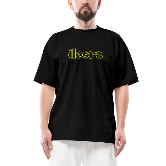 The Doors Logo Yellow Oversize Siyah Tişört