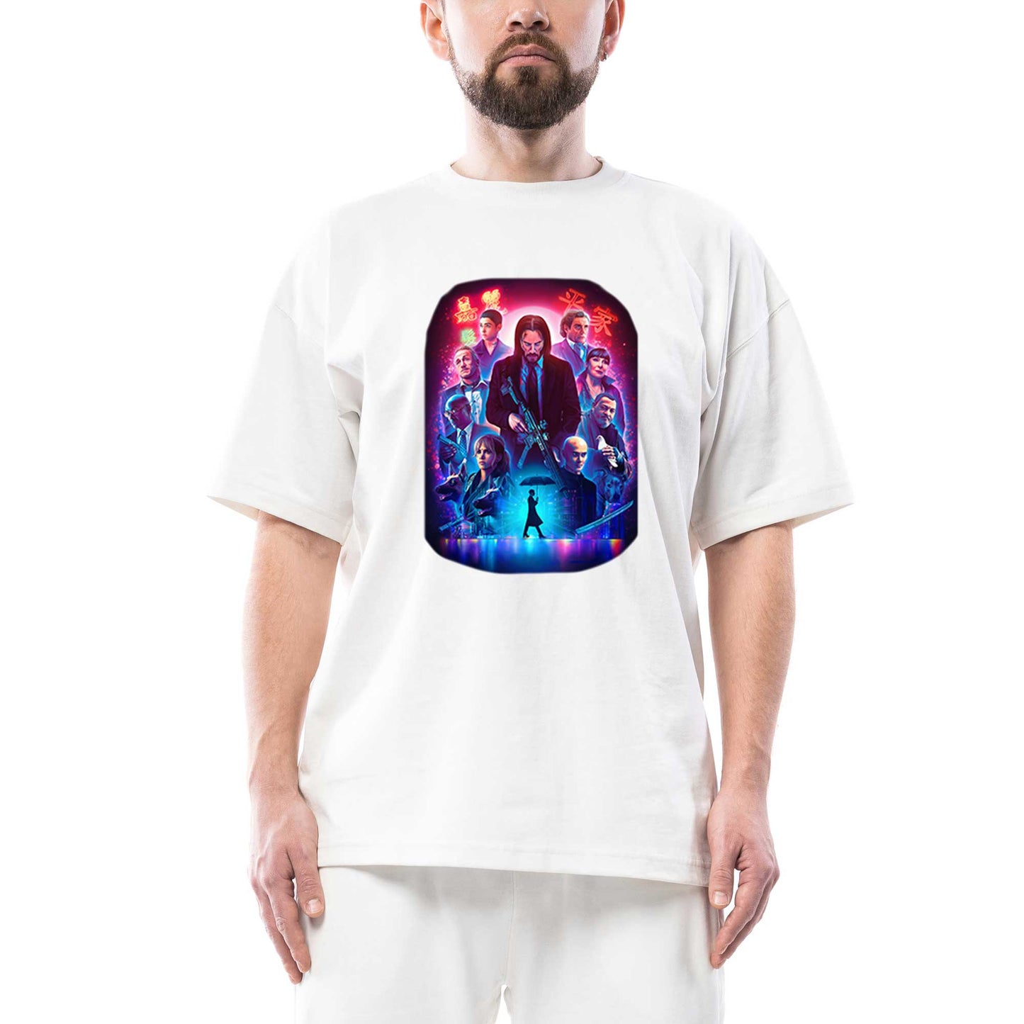 John Wick Poster Oversize Beyaz Tişört