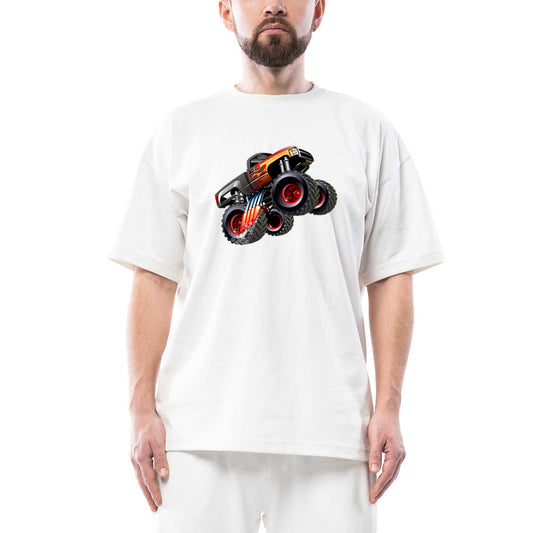 Cartoon Monster Truck Oversize Beyaz Tişört