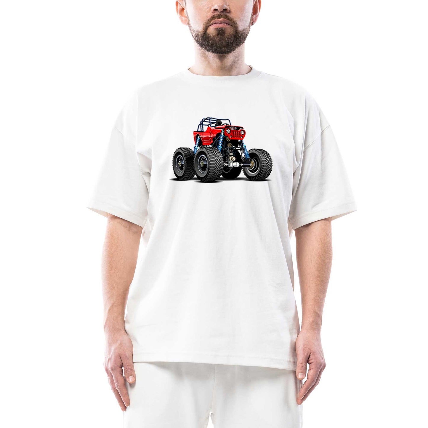 Jeep Canavar kamyon Oversize Beyaz Tişört