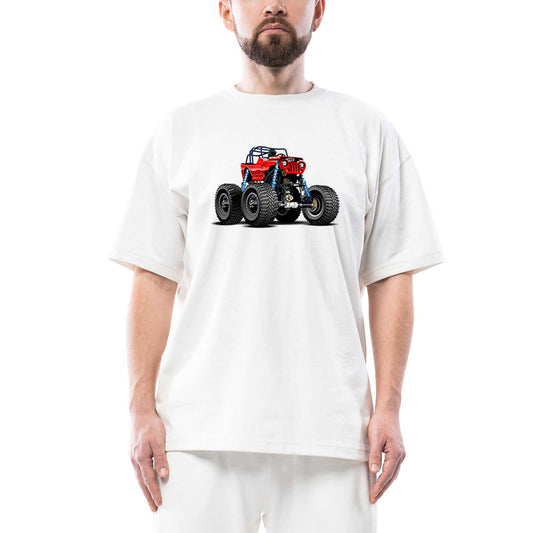 Jeep Canavar kamyon Oversize Beyaz Tişört