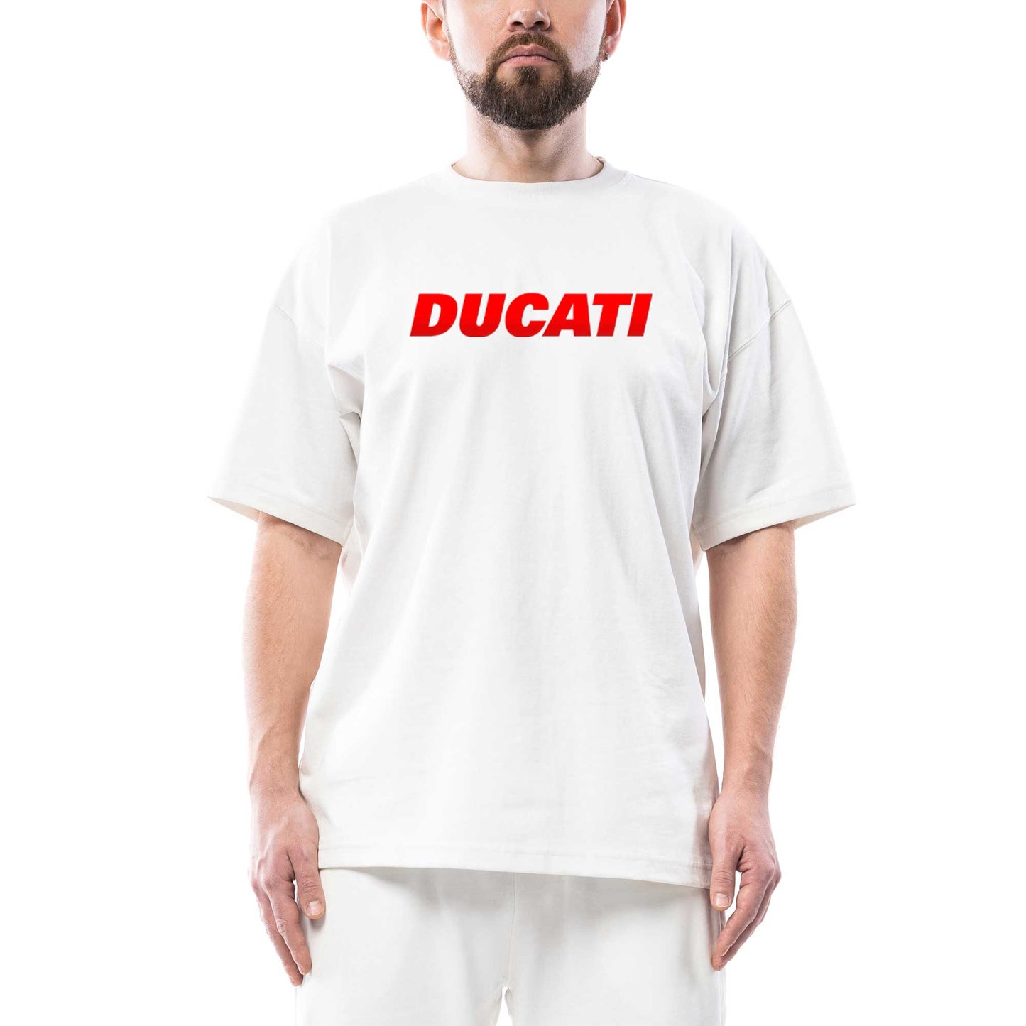 Ducati Red Logo Oversize Beyaz Tişört