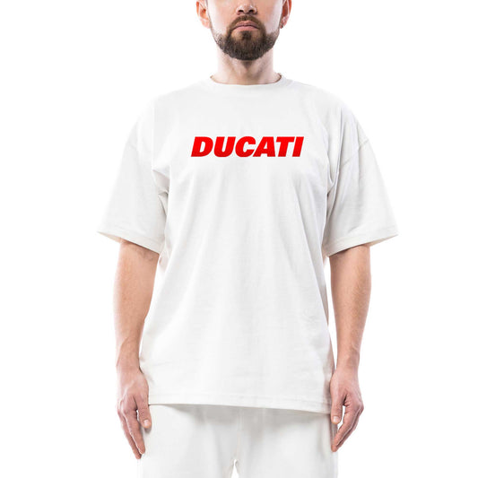 İndirimli Ducati Red Logo Oversize Beyaz Tişört