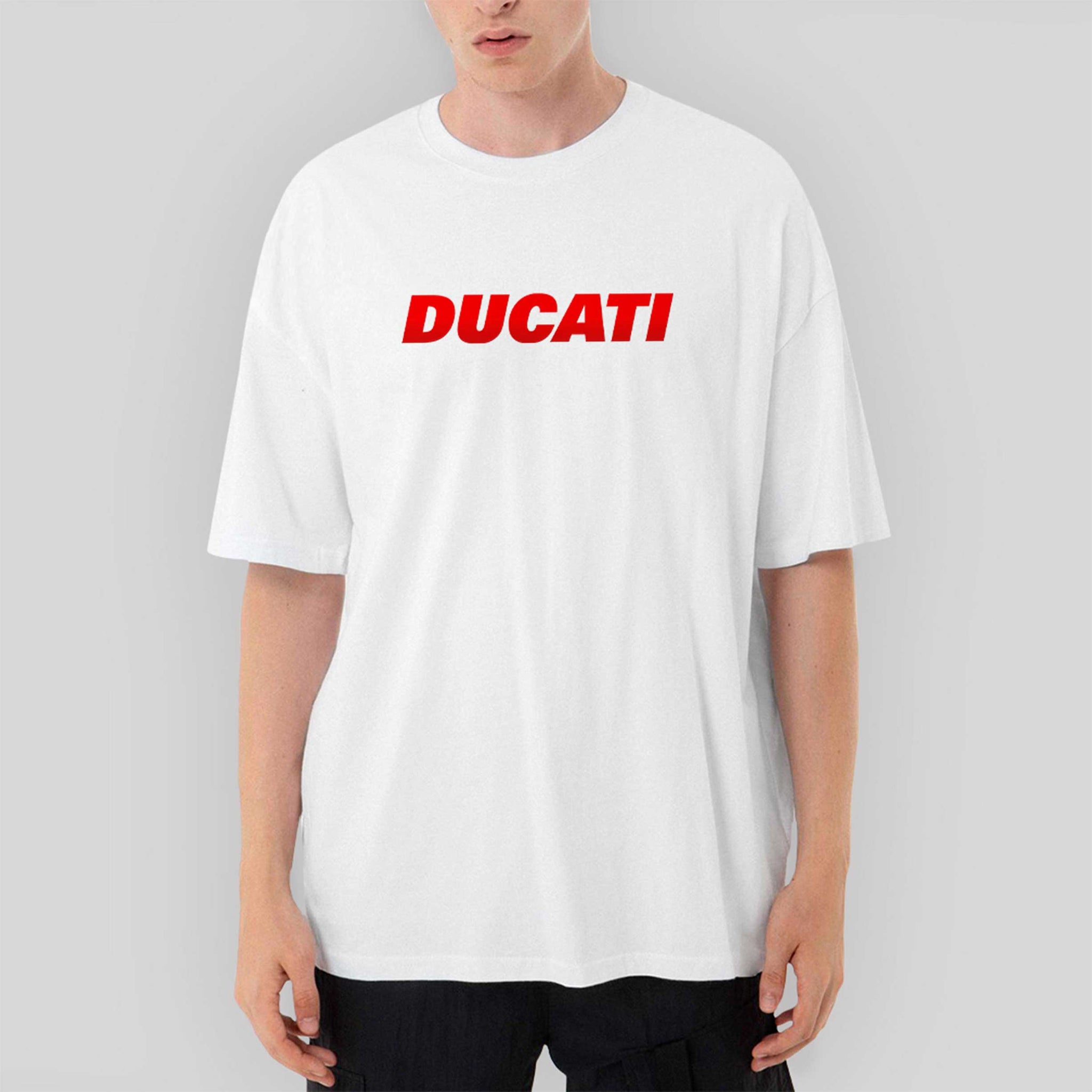 Ducati Red Logo Oversize Beyaz Tişört