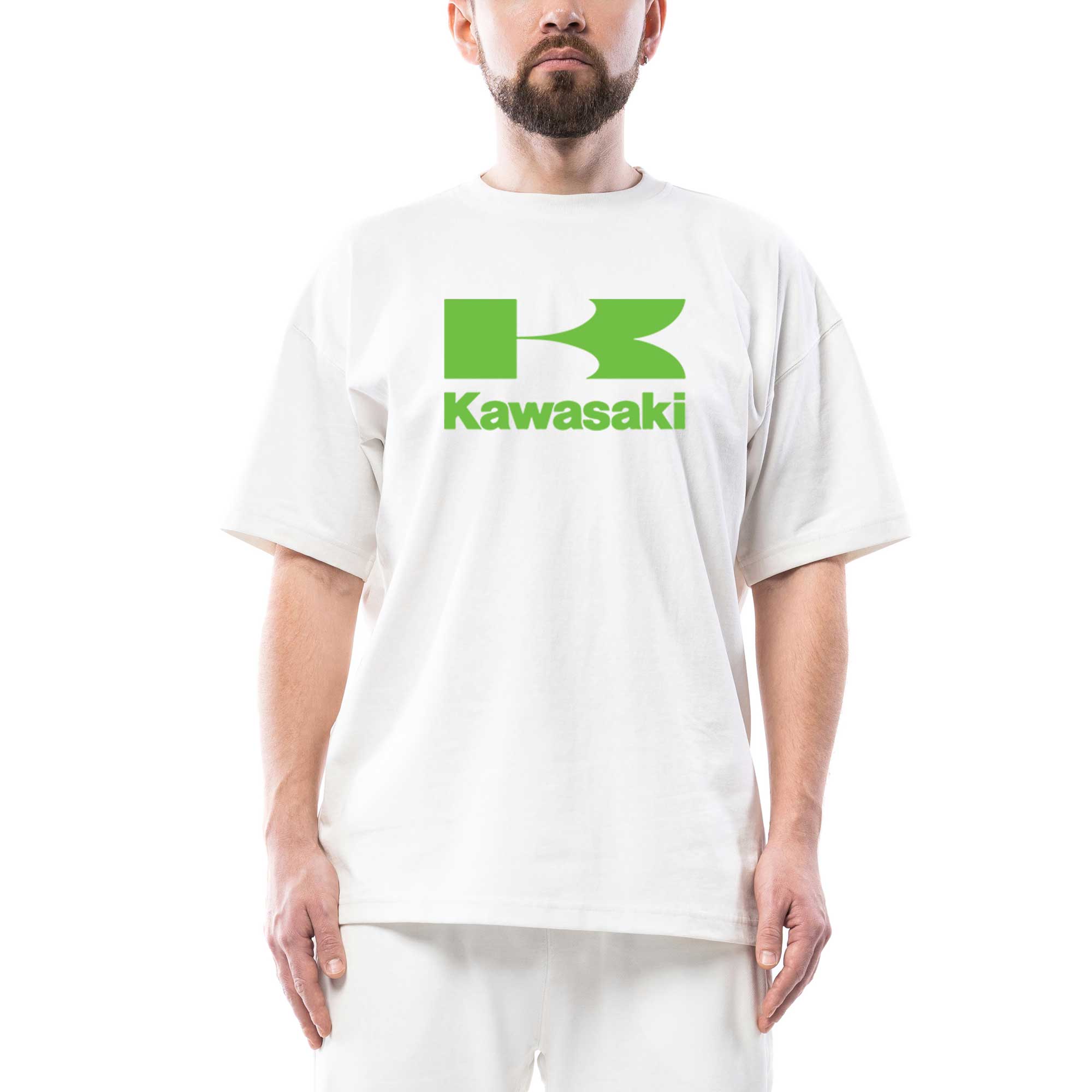 Kawasaki Yeşil Logo Oversize Beyaz Tişört | Zepplin Giyim