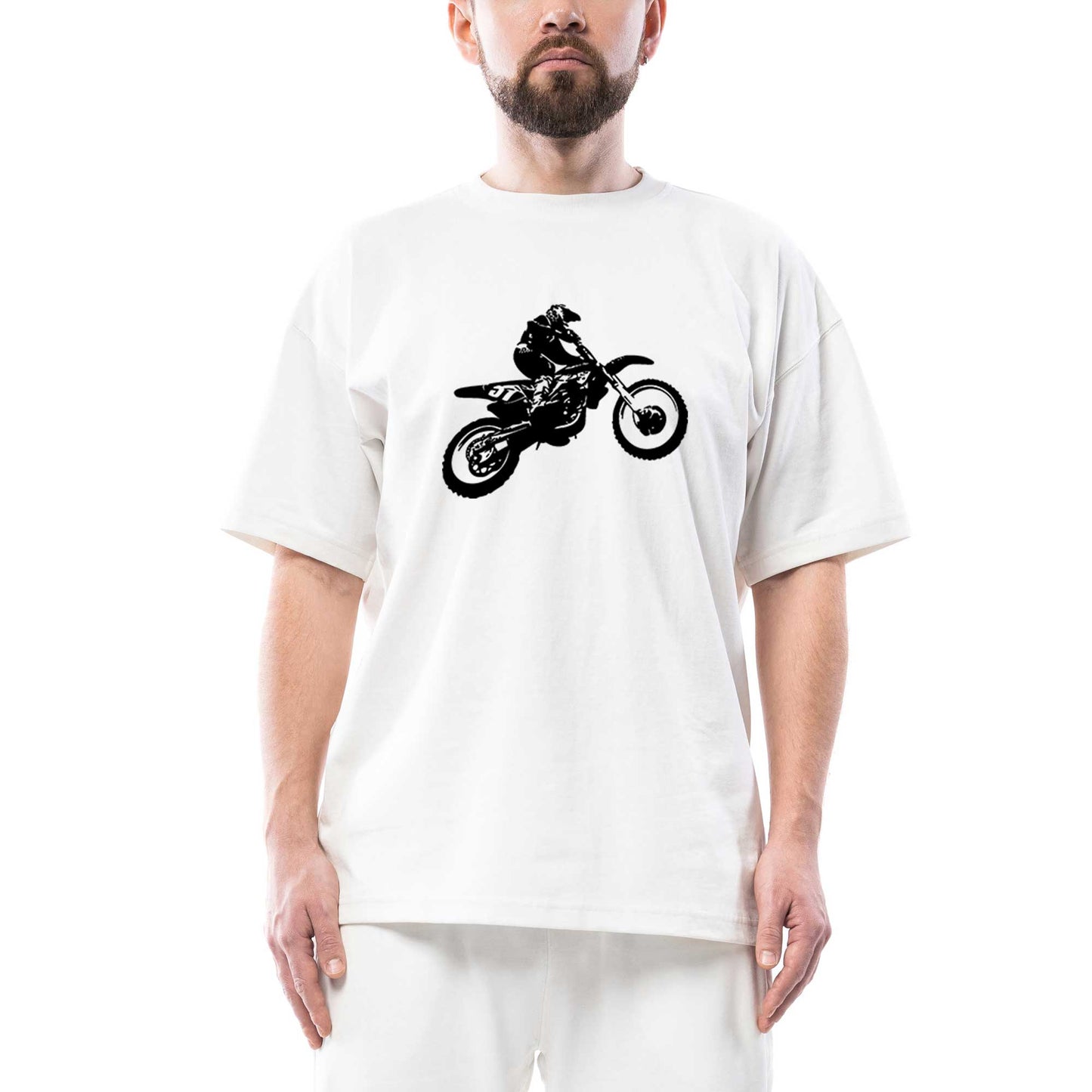 Motokros Endurocross Oversize Beyaz Tişört