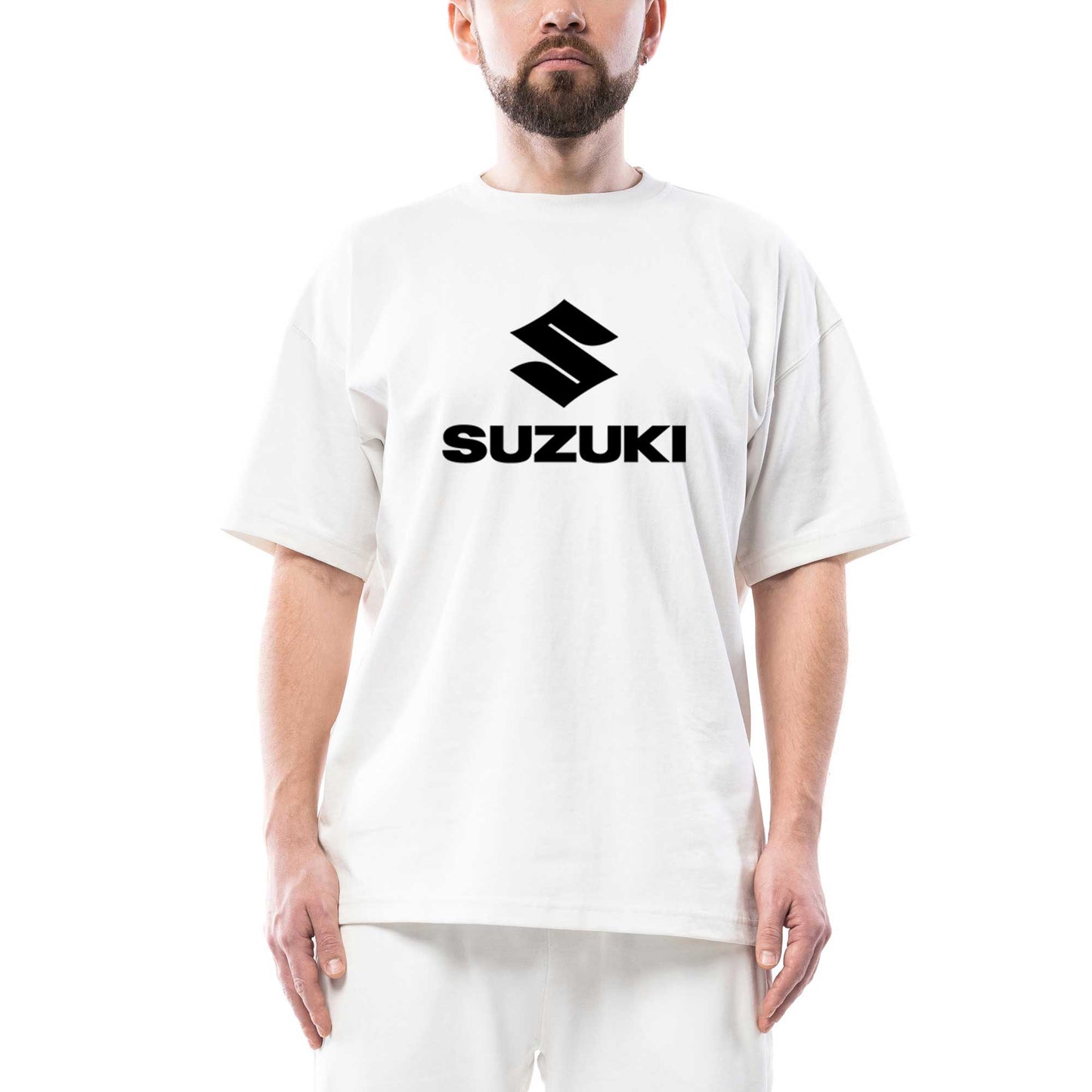 Suzuki Logo Text Black Oversize Beyaz Tişört