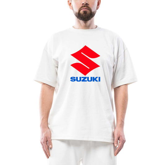 Suzuki Logo Text Oversize Beyaz Tişört