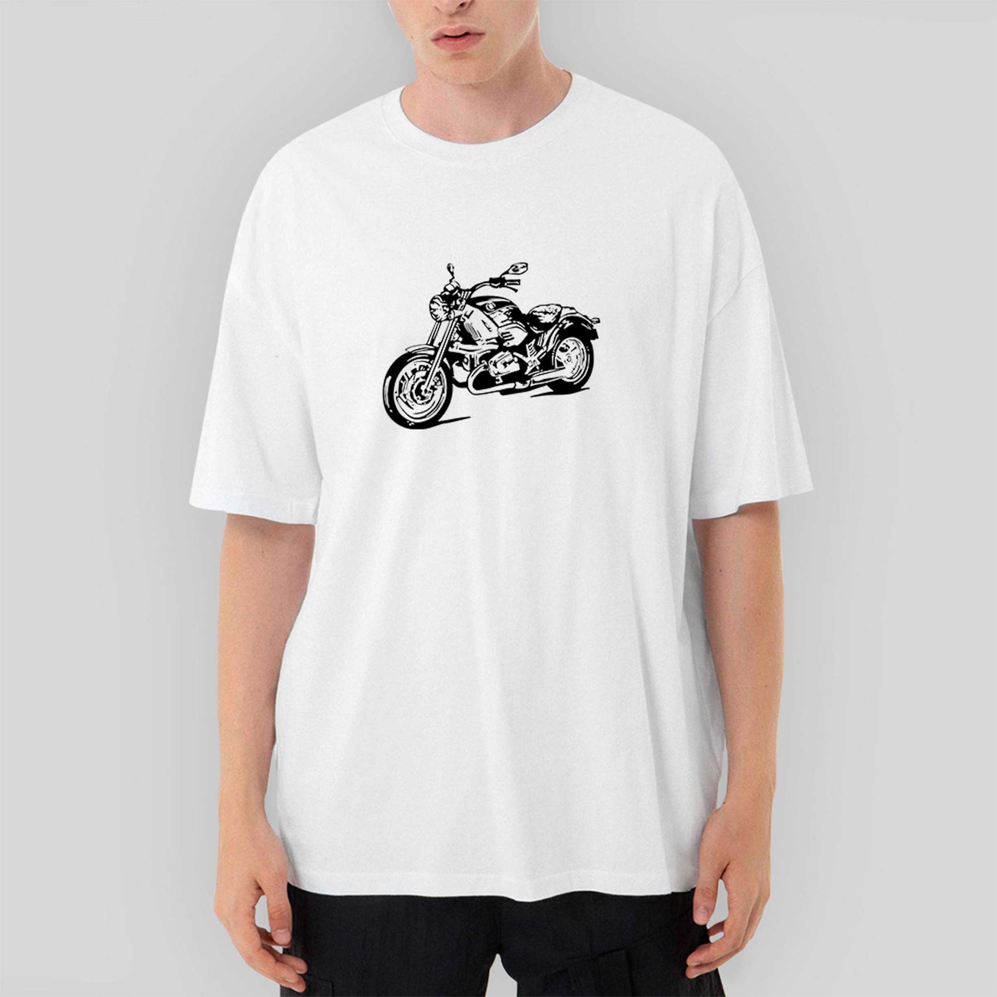 Kruvazör Motosiklet Çizim Oversize Beyaz Tişört