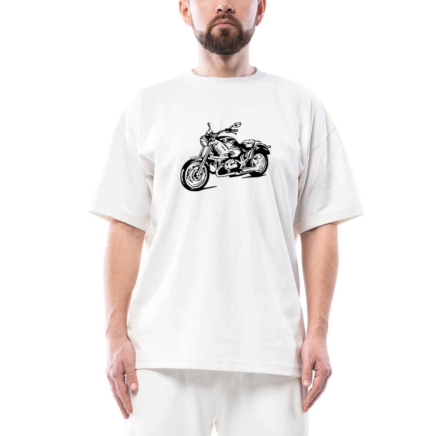 Kruvazör Motosiklet Çizim Oversize Beyaz Tişört