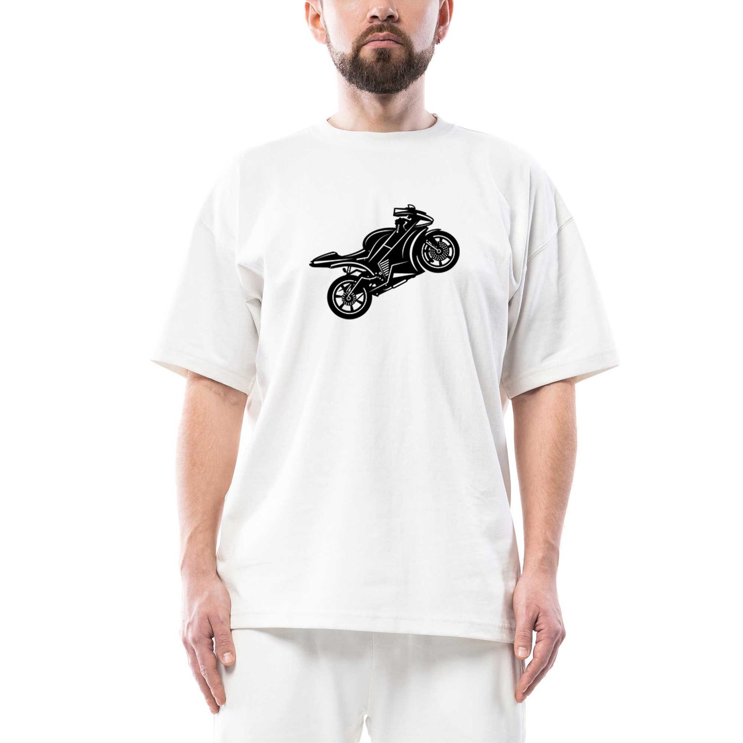 Motosiklet Siluet Oversize Beyaz Tişört