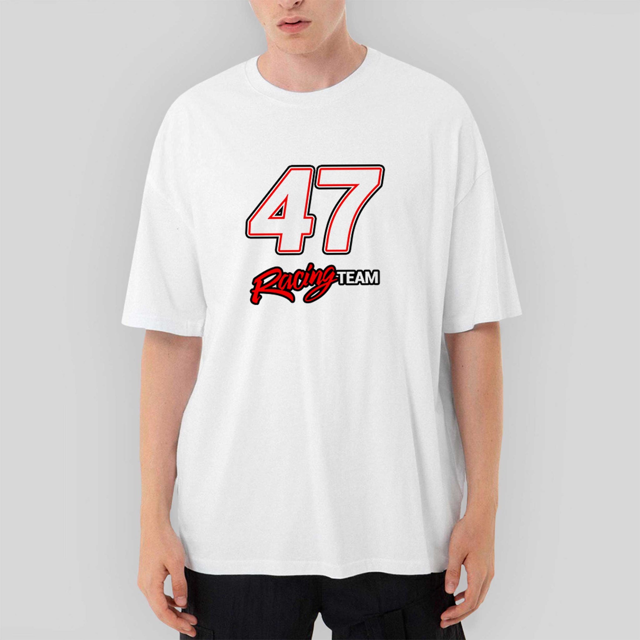 Moto 47 Racing Team Oversize Beyaz Tişört